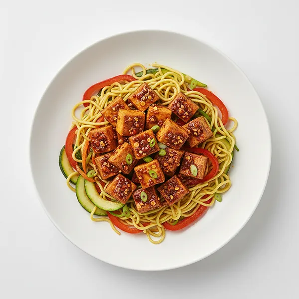 Sichuan Style tofu with scallion vegetable noodles